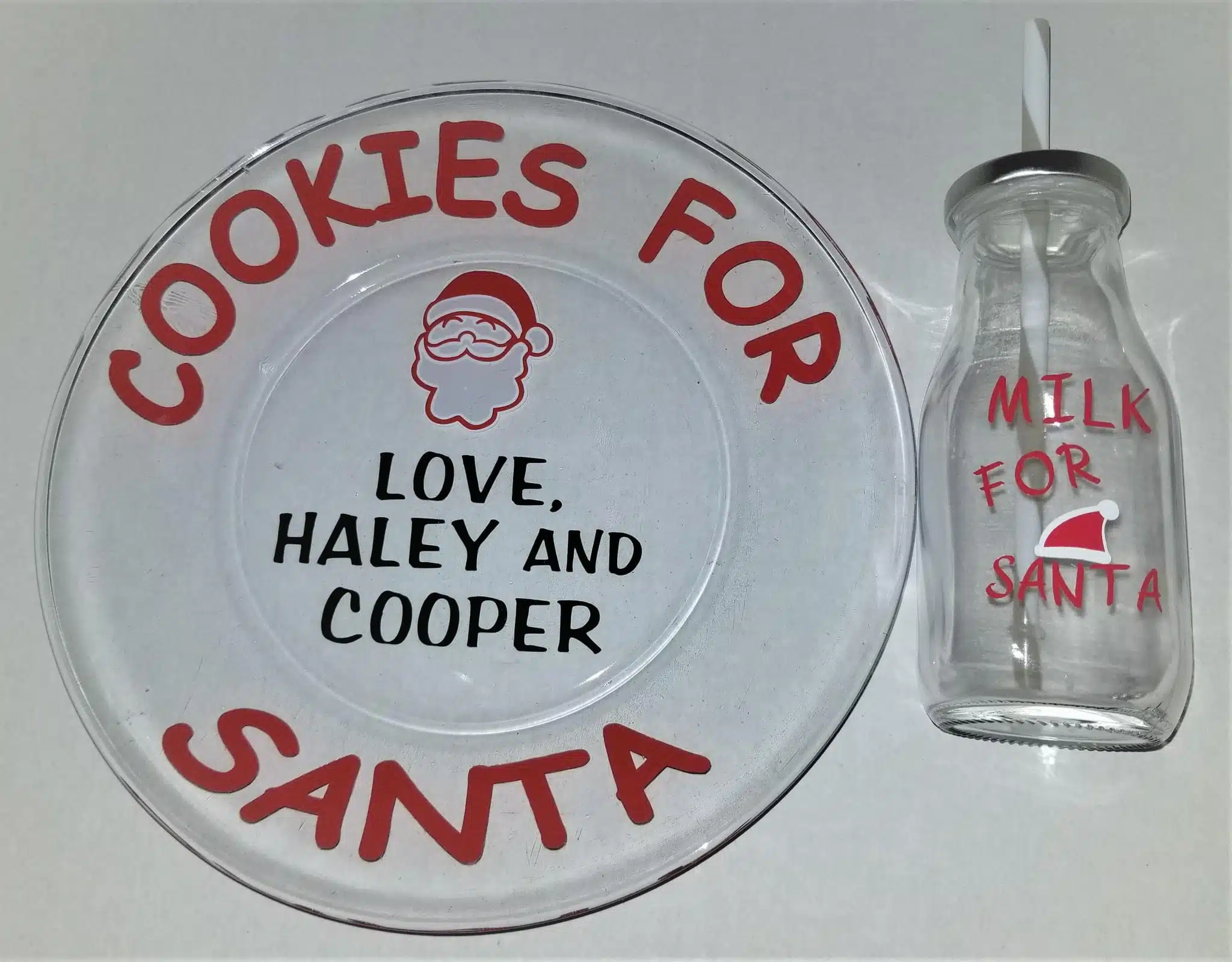 Glass Cookie and milk bottle for Santa