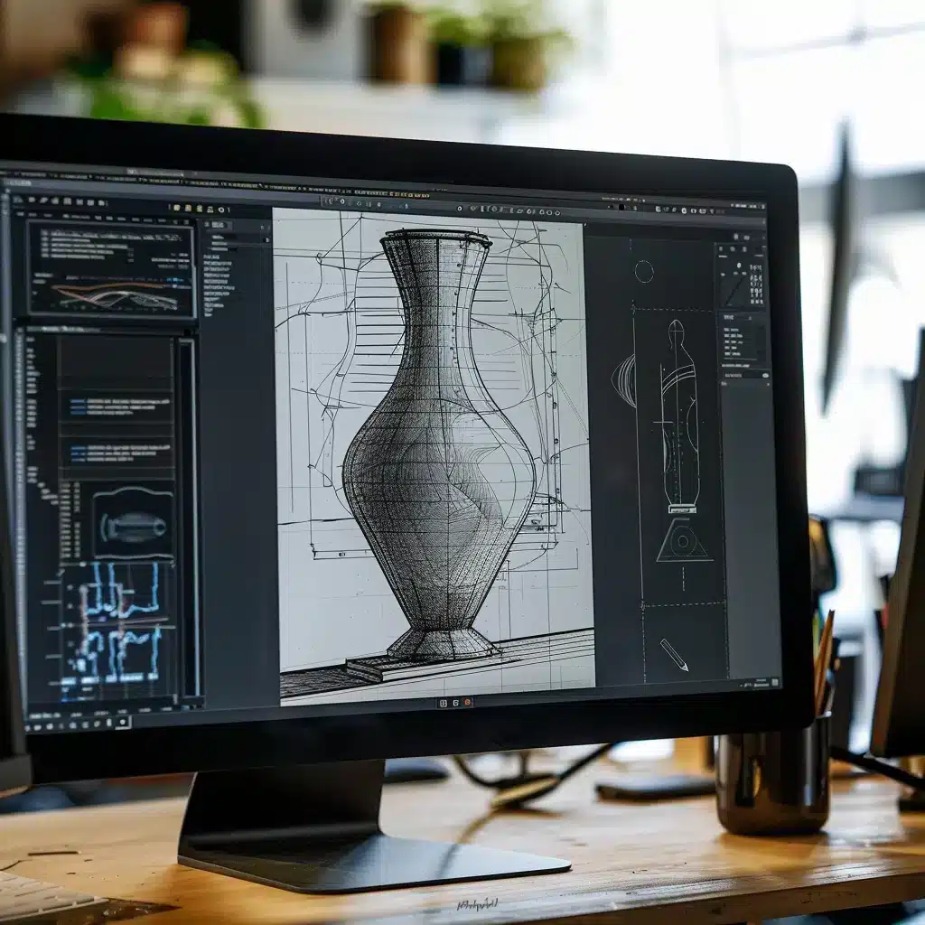 digital design of vase on computer screen drawn in computer aided design software