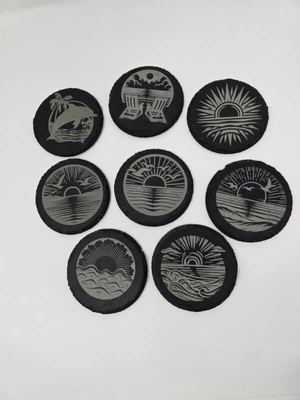 Laser Engraved Slate Coasters – Beach Sunset Collection